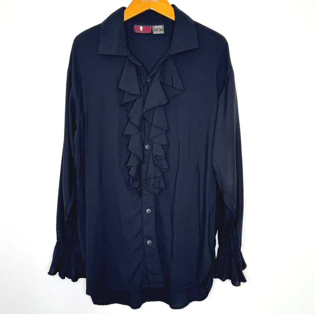 Morbid Threads‎ Ruffle Front Pirate Shirt Black Size Small